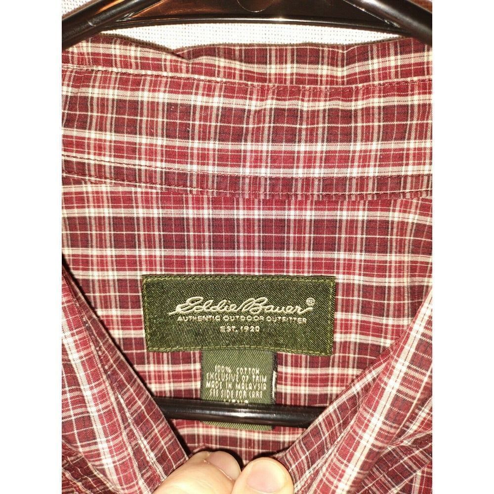 Eddie Bauer Men's D Red Plaid Button Down Long Sleeve Shirt Size XL 100% Cotton - Picture 2 of 6